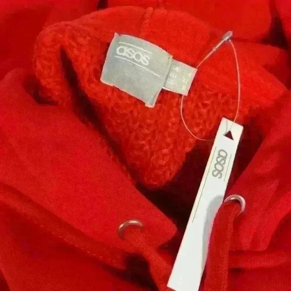 Women's ASOS Red Knit Sweat Hoodie LS Sz 0 - Picture 5 of 11